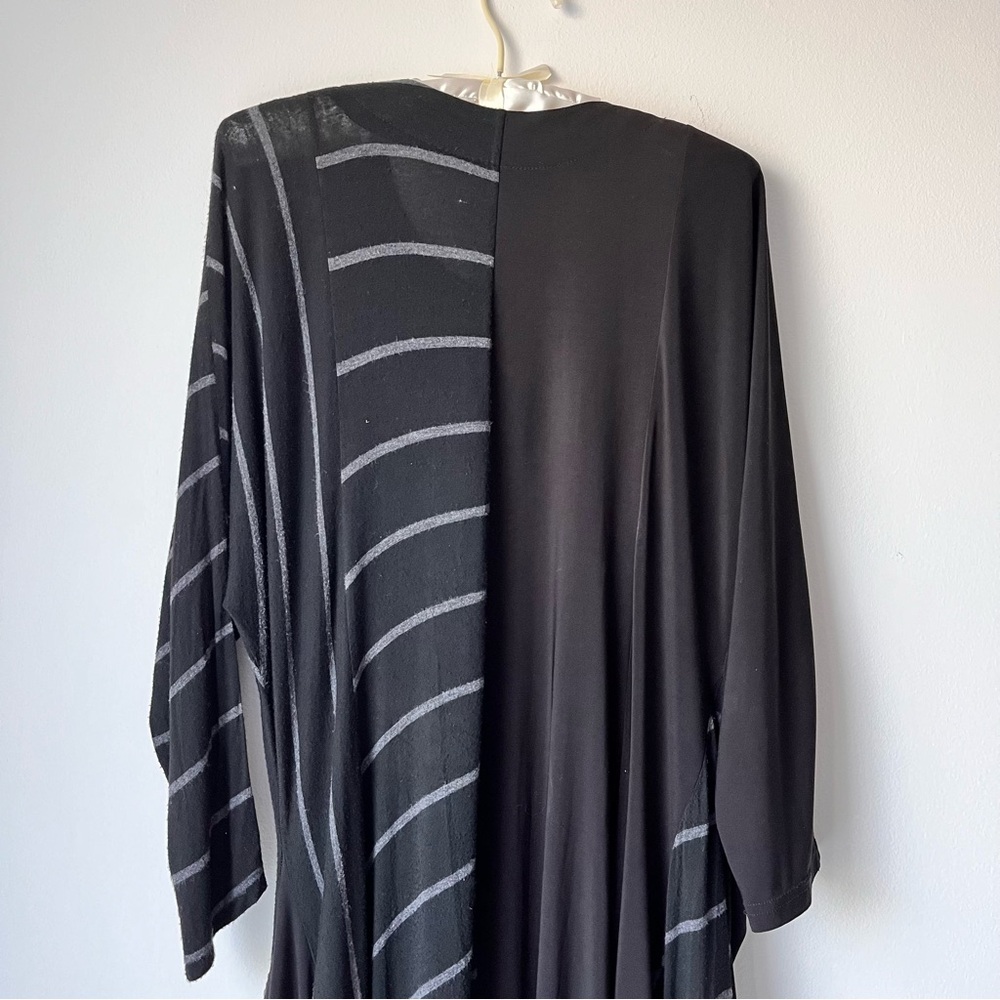 Heydari Dress Womens (M/L) Wearable Art Black Grey Stripe Midi Pockets Lagenlook - Picture 11 of 14